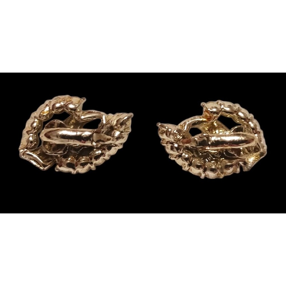 Vintage 50s Signed CORO Pegasus Gold Tone Rhinestone Clip-On Earrings Retro Glam - Picture 4 of 5